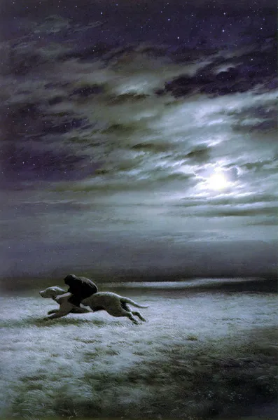 Illustration : Lúthien Escapes Upon Huan, par Ted Nasmith.