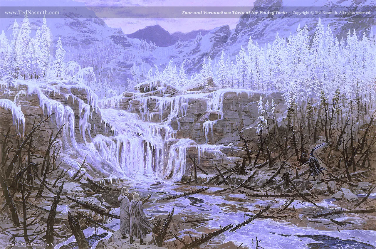 Illustration : Tuor and Voronwë See Túrin at the Pool of Ivrin, par Ted Nasmith.