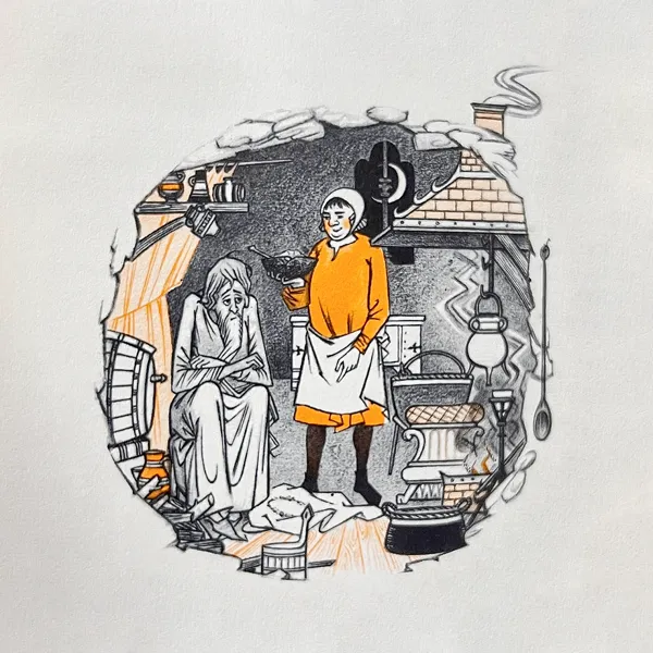 Illustration de Pauline Diana Baynes, pour l'édition anglaise de 1962 du recueil de poèmes de J.R.R. Tolkien Les Aventures de Tom Bombadil (The Adventures of Tom Bombadil), publié par George Allen and Unwin.