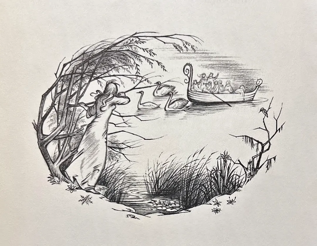 Illustration de Pauline Diana Baynes, pour l'édition anglaise de 1962 du recueil de poèmes de J.R.R. Tolkien Les Aventures de Tom Bombadil (The Adventures of Tom Bombadil), publié par George Allen and Unwin.