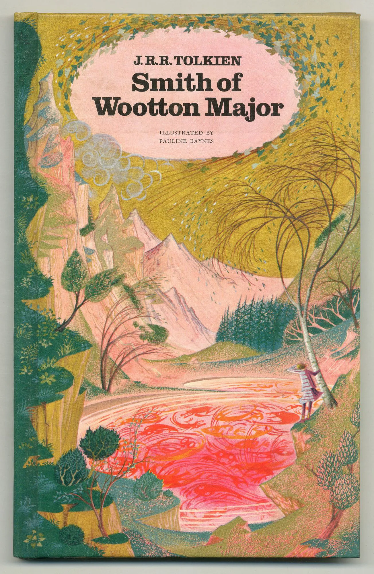 Illustration de Pauline Diana Baynes, pour la première de couverture de lédition anglaise de 1975 du roman de J.R.R. Tolkien Smith de Grand Wootton (Smith of Wootton Major), publié par George Allen and Unwin.