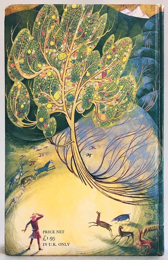 Illustration de Pauline Diana Baynes, pour la quatrième de couverture de lédition anglaise de 1975 du roman de J.R.R. Tolkien Smith de Grand Wootton (Smith of Wootton Major), publié par George Allen and Unwin.