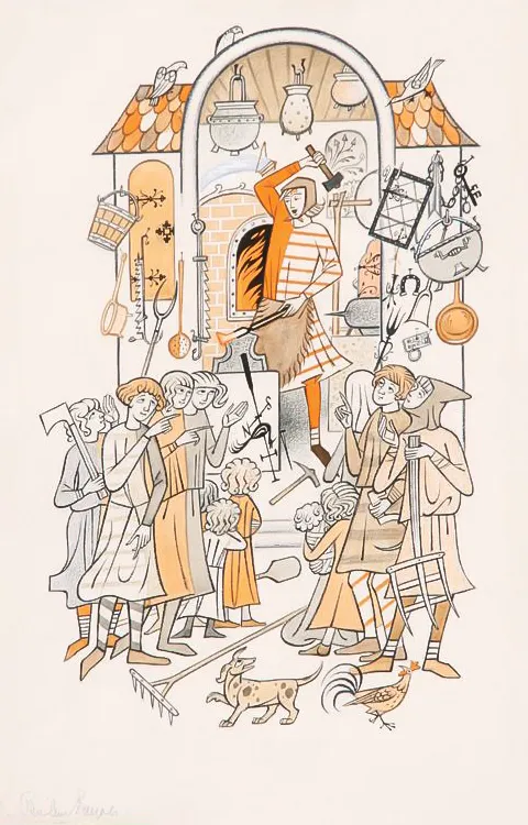 Illustration de Pauline Diana Baynes, pour lédition anglaise du roman de J.R.R. Tolkien Smith de Grand Wootton (Smith of Wootton Major).